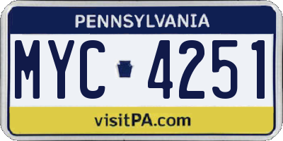 PA license plate MYC4251