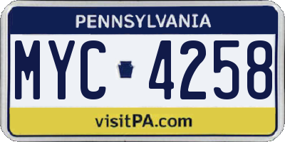 PA license plate MYC4258