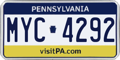 PA license plate MYC4292