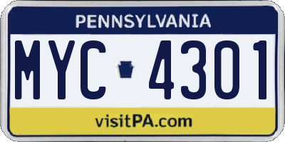 PA license plate MYC4301