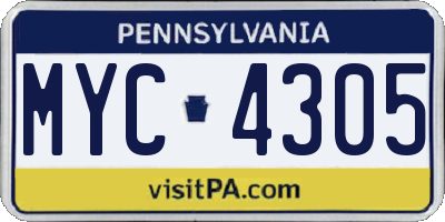PA license plate MYC4305