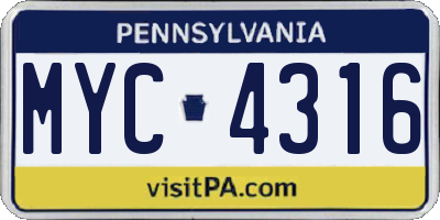 PA license plate MYC4316