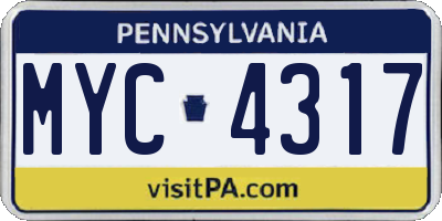 PA license plate MYC4317