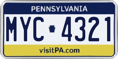 PA license plate MYC4321