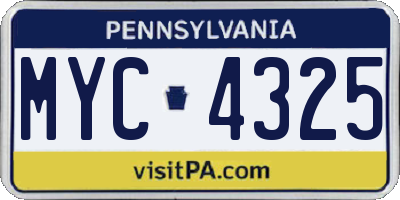 PA license plate MYC4325