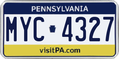 PA license plate MYC4327