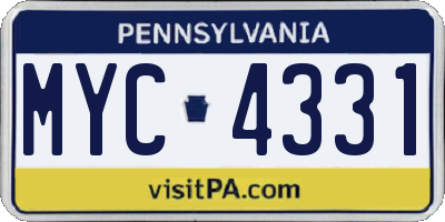 PA license plate MYC4331
