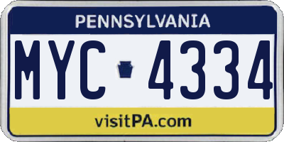 PA license plate MYC4334
