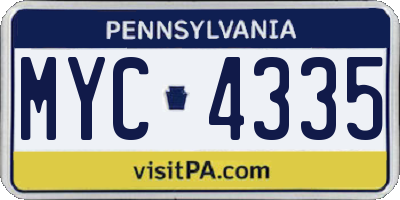PA license plate MYC4335