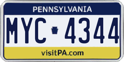 PA license plate MYC4344