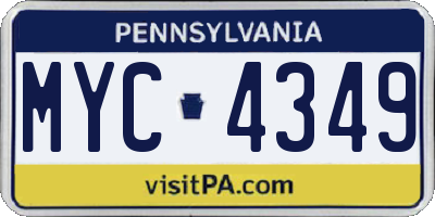 PA license plate MYC4349