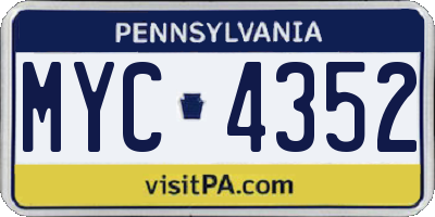 PA license plate MYC4352