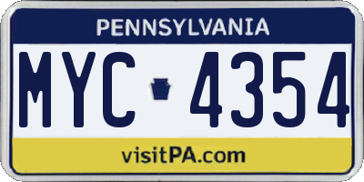 PA license plate MYC4354