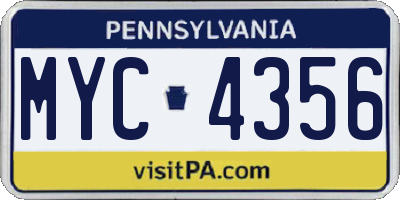 PA license plate MYC4356