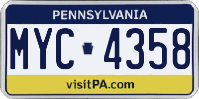 PA license plate MYC4358