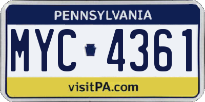 PA license plate MYC4361