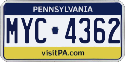 PA license plate MYC4362