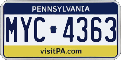 PA license plate MYC4363
