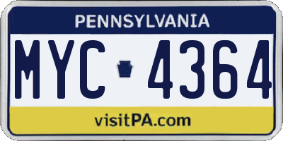 PA license plate MYC4364