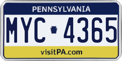 PA license plate MYC4365