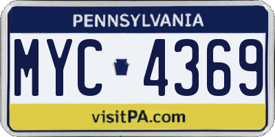 PA license plate MYC4369
