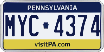 PA license plate MYC4374