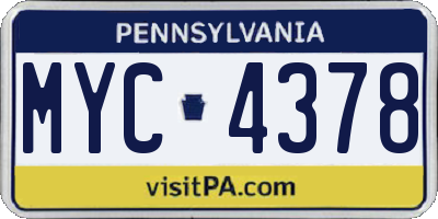 PA license plate MYC4378