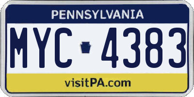 PA license plate MYC4383