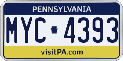 PA license plate MYC4393