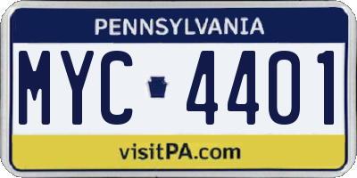 PA license plate MYC4401
