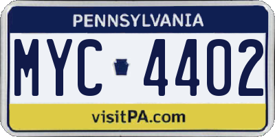 PA license plate MYC4402
