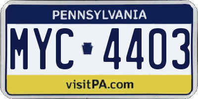 PA license plate MYC4403