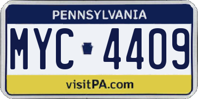 PA license plate MYC4409