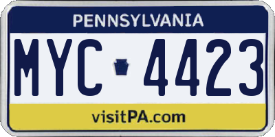 PA license plate MYC4423