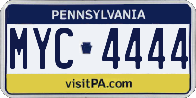 PA license plate MYC4444
