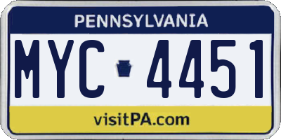PA license plate MYC4451