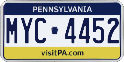 PA license plate MYC4452