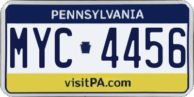 PA license plate MYC4456