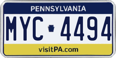 PA license plate MYC4494