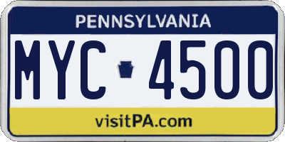 PA license plate MYC4500
