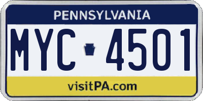 PA license plate MYC4501