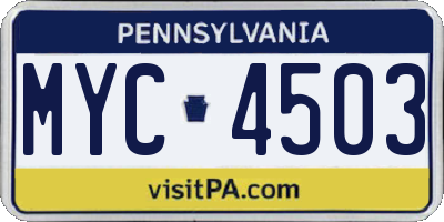 PA license plate MYC4503