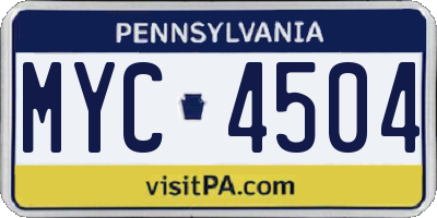 PA license plate MYC4504