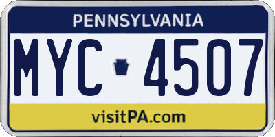PA license plate MYC4507