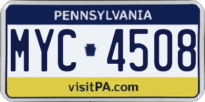 PA license plate MYC4508
