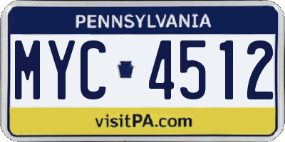PA license plate MYC4512