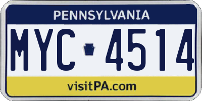 PA license plate MYC4514