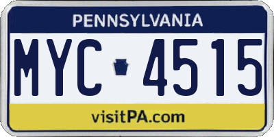 PA license plate MYC4515