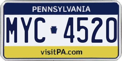 PA license plate MYC4520