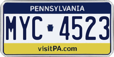 PA license plate MYC4523